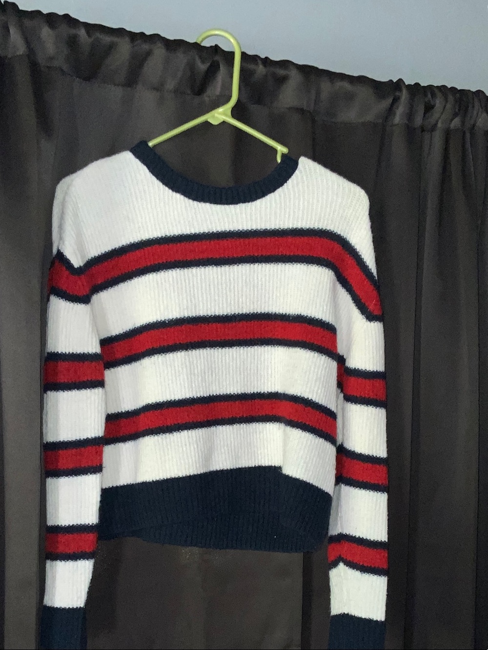 H&M White Crewneck Sweater with Red & Navy Stripes